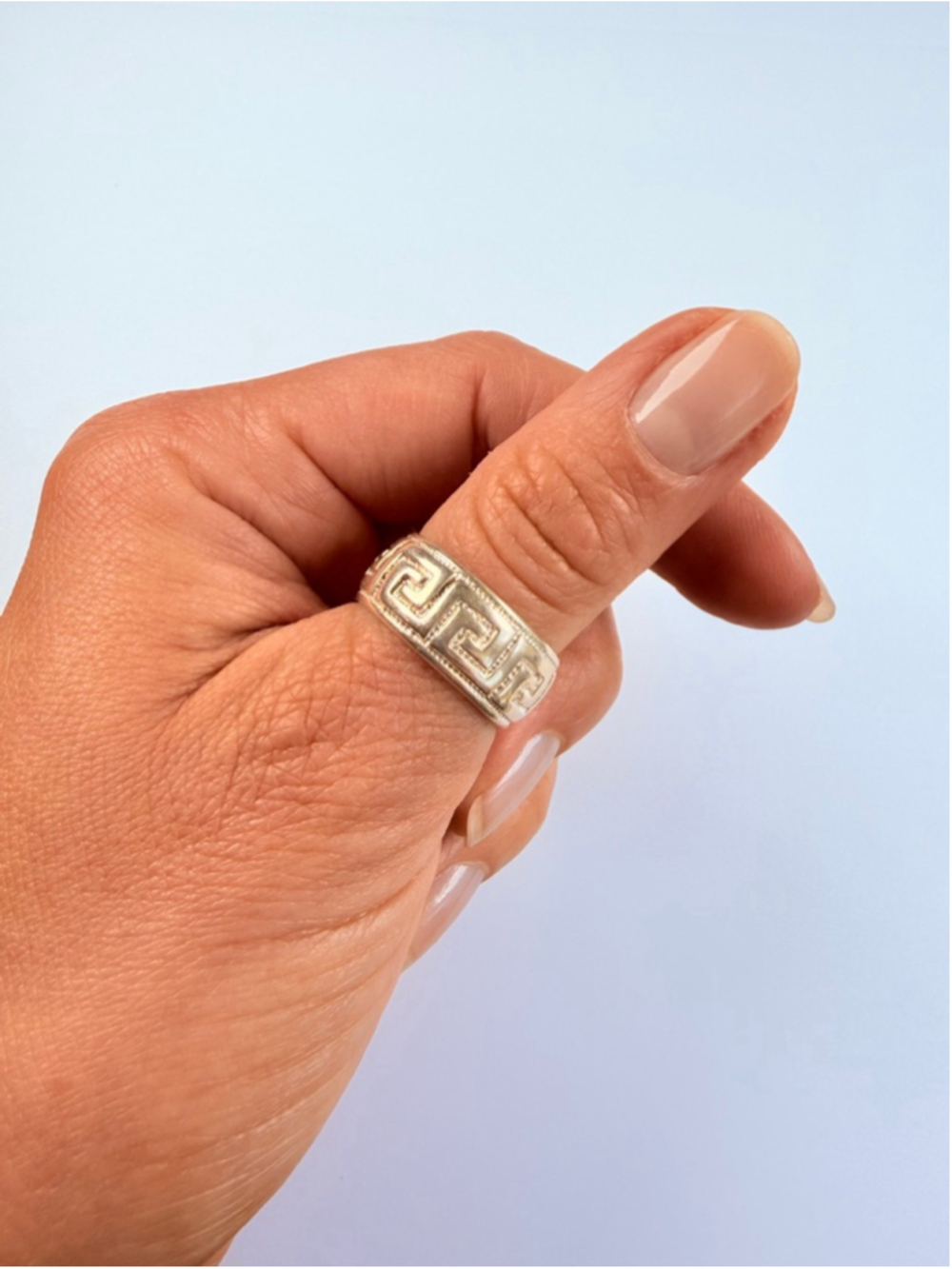 Milor Engraved Greek Key Versace Style 925 Sterling Silver 9MM Band Ring Italy - Picture 2 of 6